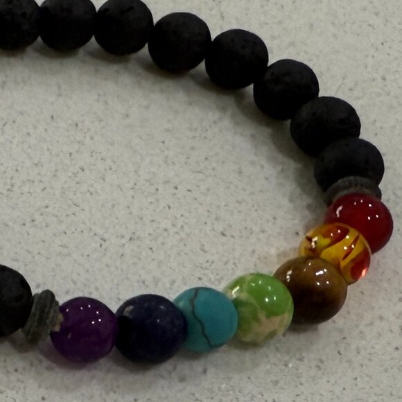 2 Basalt and Glass Beaded Bracelets Vintage - Picture 6 of 6